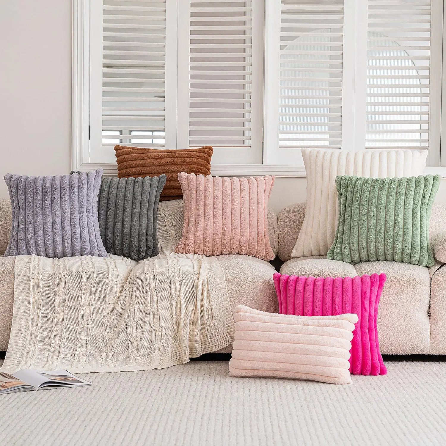 housse de coussin en faux fourrure de lapin divan