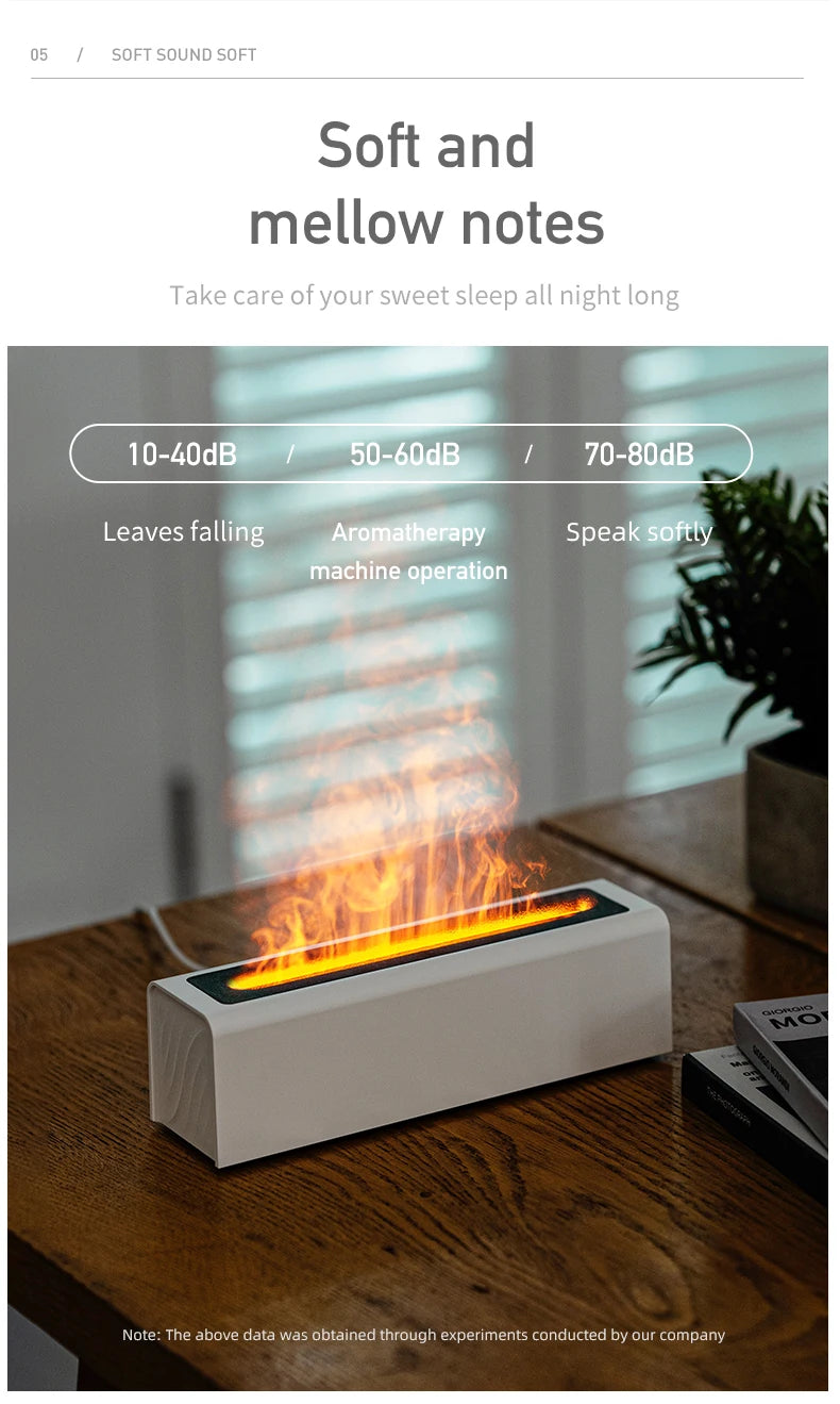 Humidificateur avec effet flamme intensite des sons