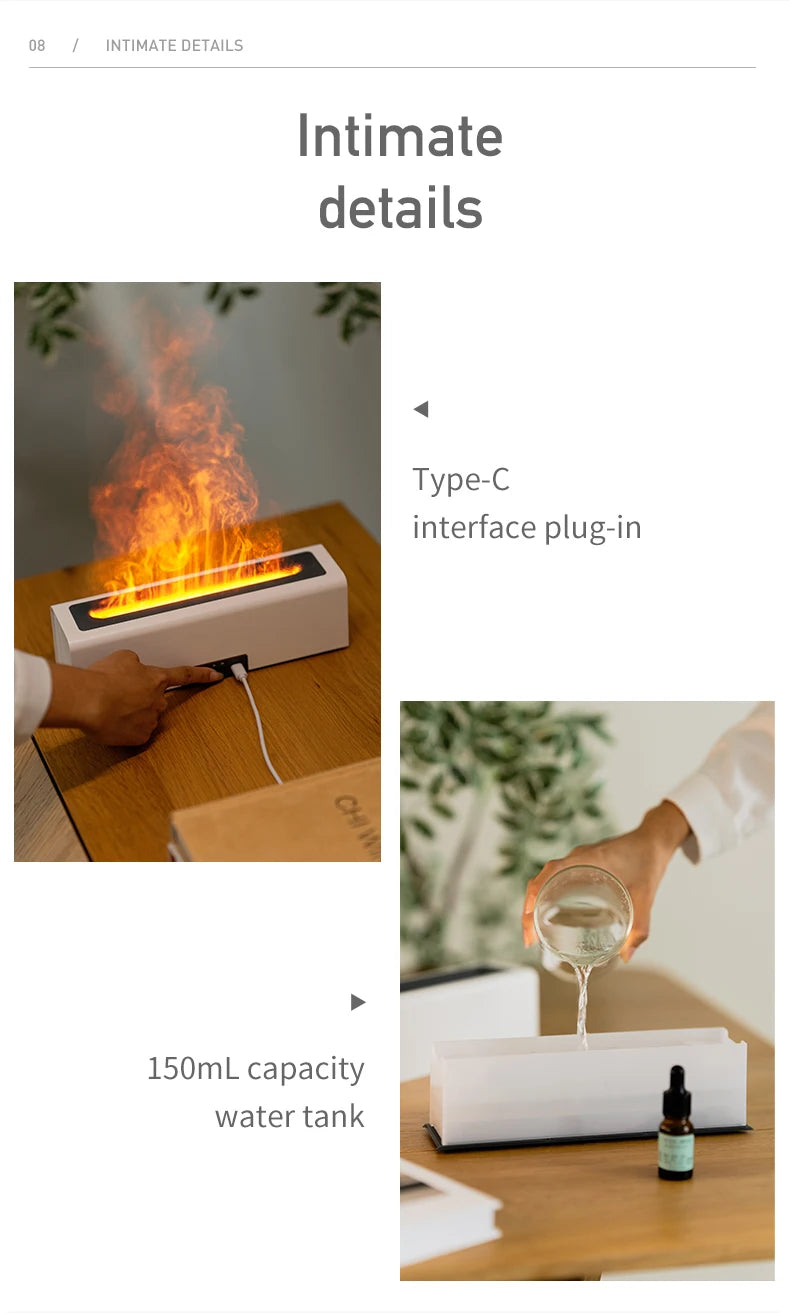 Humidificateur et Diffuseur d’arômes avec effet flamme prise reservoir