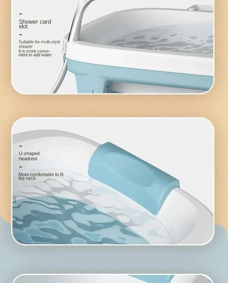 bain pliable et portatif accessoires coussin integre support pommeau