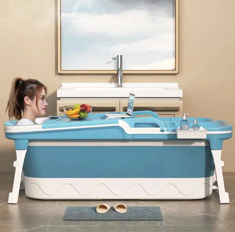 bain pliable et portatif cliente profite pleinement du bain