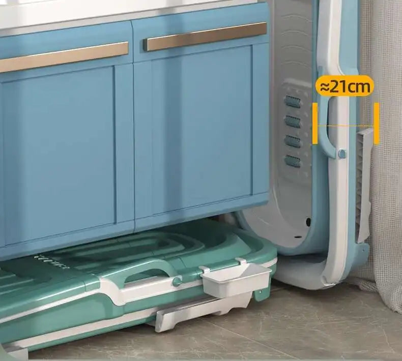 bain pliable et portatif vert bleu pliés