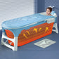 bain portatif bleu avec cliente satisfaite 