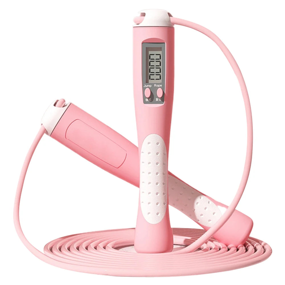 corde a sauter numerique avec compteur rose fond blanc