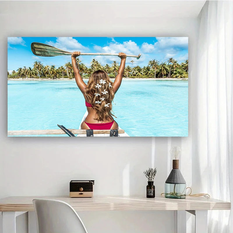 femme en maillot rouge peinture au dessus de bureau