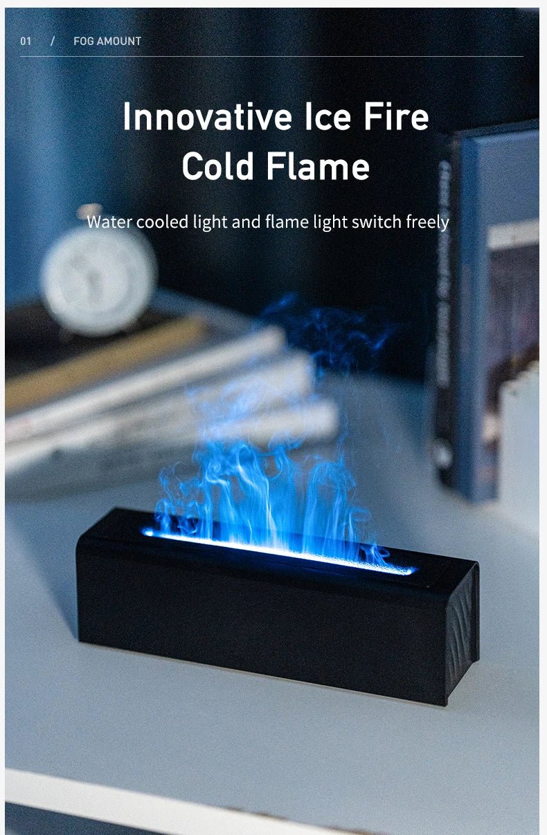 Humidificateur et Diffuseur d’arômes avec effet flamme bleue