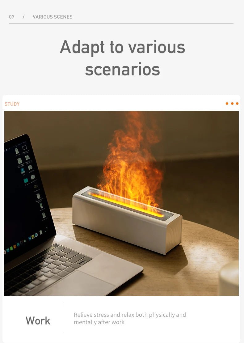 Humidificateur et Diffuseur d’arômes avec effet flamme bureau