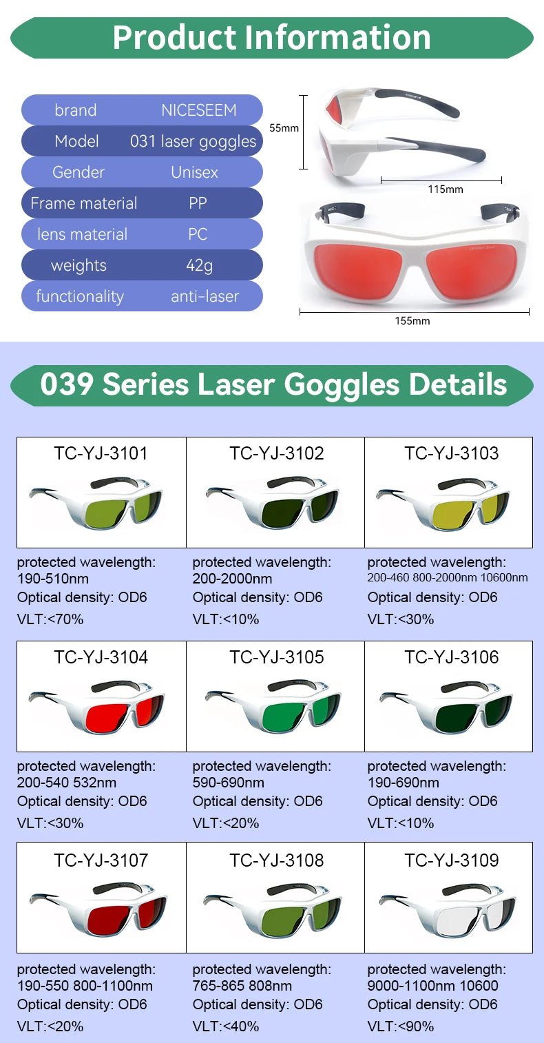 Lunettes de protection laser dimensions
