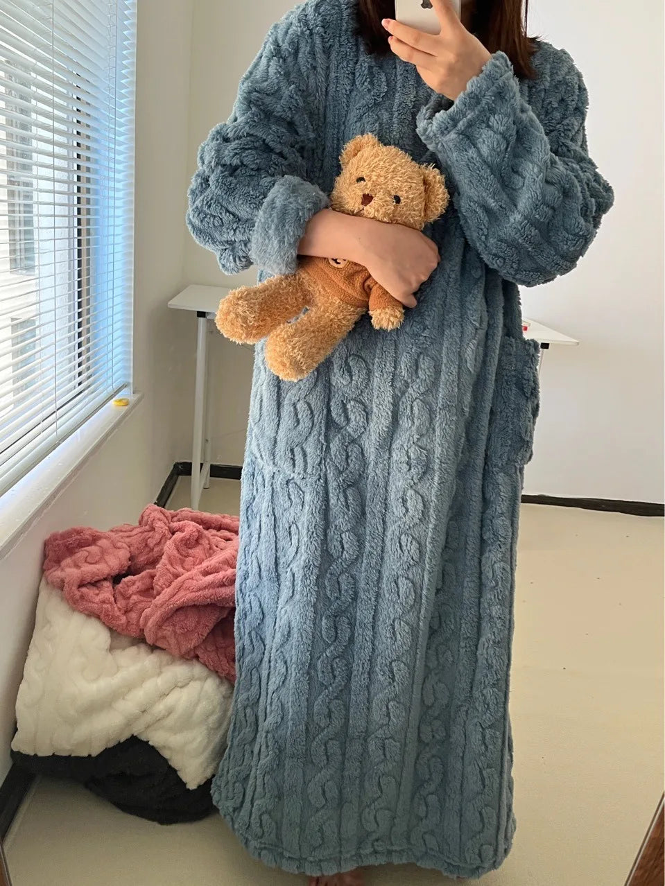 pyjama épais pour femme bleu