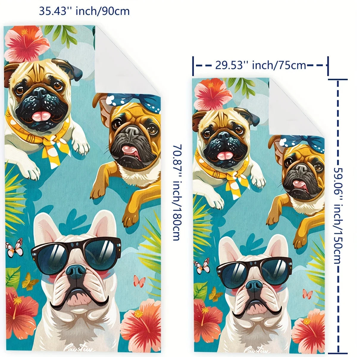 serviette de plage en bouledogue dimensions