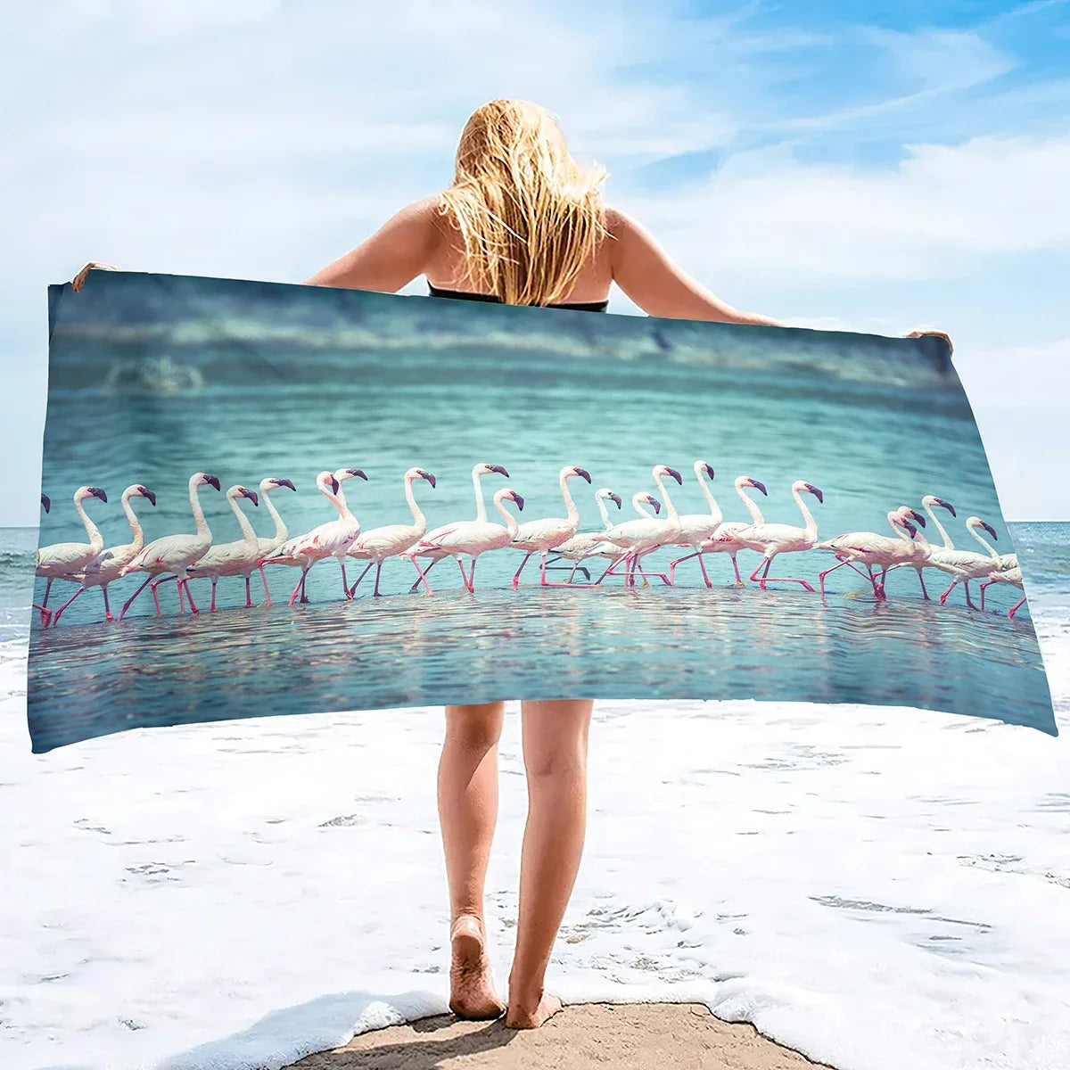 serviette de plage en ligne flamants blanc