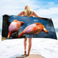 Serviette de plage flamant a eau rocheuse