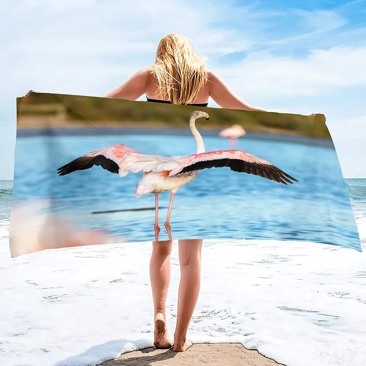 serviette de plage oiseau en envol