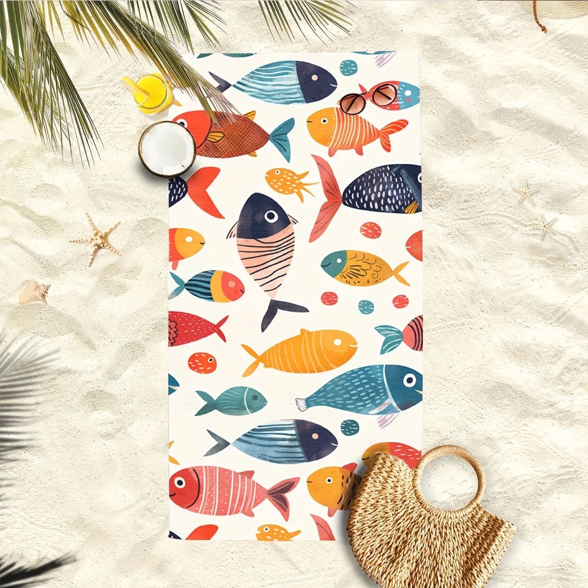 serviette de poissons sur sable sac en coin