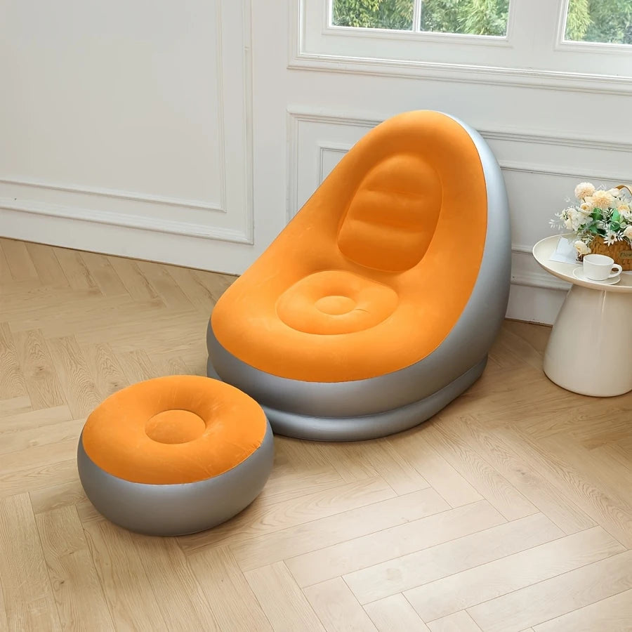 sofa gonflable orange et  gris