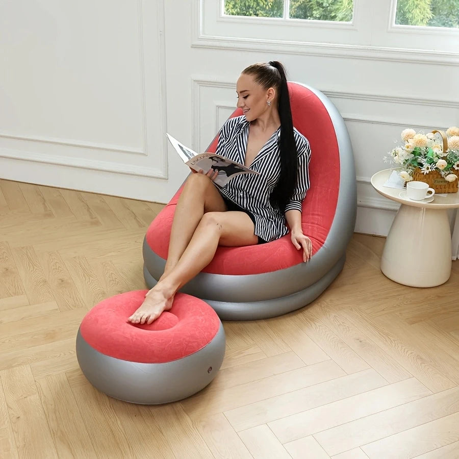 sofa gonflable rose et gris