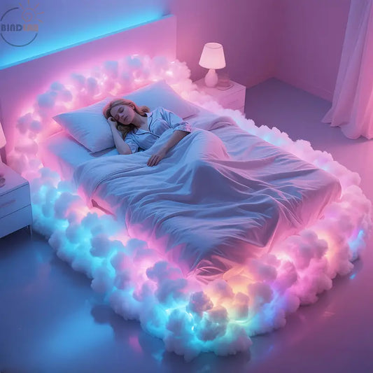 tour de lit en nuage allume femme dort